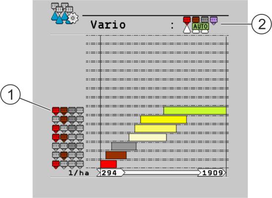 7 Konfigurera jobbdatorn Vario- och Select-läge - konfigurera hållare för multipelmunstycken I många fall används 3 munstycken för växtskydd i Vario-läge, det fjärde munstycket utesluts [ 80] ur