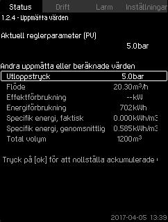 Eftersom detta är en statusdisplaybild kan inga ändringar göras. Börvärdena kan ändras i menyerna "Drift" eller "Inställningar". Se avsnitt 8.7.3 Alternativa börvärden (4.1.2). 8.4.5 Börvärdesinfluens (1.