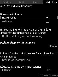 8.7.5 Extern börvärdesinfluens (4.1.3) Fig. 47 Extern börvärdesinfluens Inställningar > Primär styrenhet > Extern börvärdesinfluens > Ingångsvärde att influeras av.