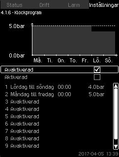 Minst två händelser krävs för aktivering av klockprogrammet: en för att starta systemet och en för att stoppa systemet.