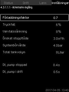 Svenska (SE) Start/stopp-band: 5-30 % Min. flöde: Distribution högre än börvärde: 2-50 % av märkflödet (Qnom.) för en av pumparna.