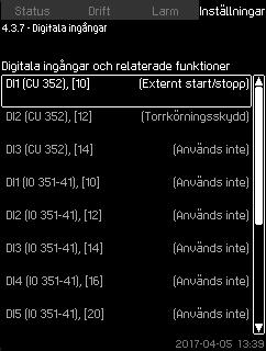 Vid eventuellt sensorfel arbetar både huvud- och reservpumpar med fullt varvtal. Inställning av digital ingång (8.7.27 Digitala ingångar (4.3.7)). Inställning av digital utgång (8.7.32 Digitala utgångar (4.
