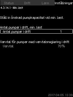 8.7.38 Min. last (4.3.14.1) 8.7.39 Max. last (4.3.14.2) Svenska (SE) Fig. 91 Min. last För samtliga system utom MPC-S är drift enligt min.kurva endast möjlig för pumpar med variabelt varvtal.