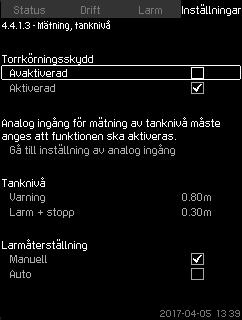 Svenska (SE) 8.7.51 Mätning, inloppstryck (4.4.1.2) 8.7.52 Mätning, tanknivå (4.4.1.3) Fig. 108Mätning, inloppstryck Torrkörningsskydd kan bestå av en trycktransmitter som mäter inloppstrycket.