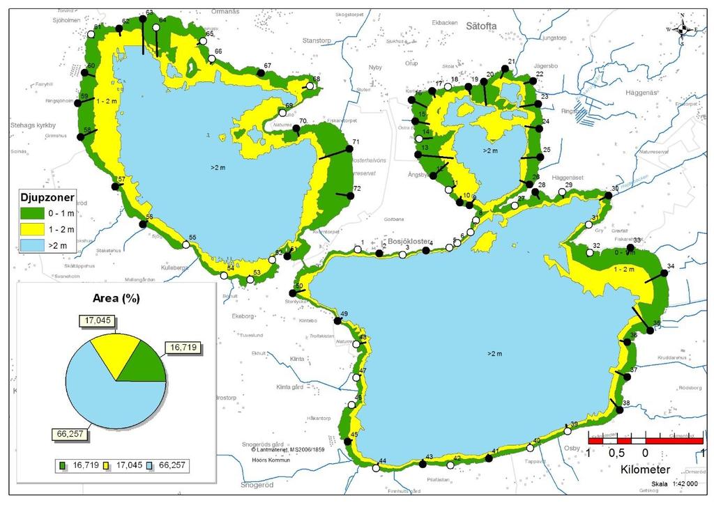 Sätoftasjön lämpliga för makrofyter, 16% i Västra Ringsjön och bara 11% i Östra Ringsjön.