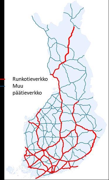 KARTA ÖVER STOMNÄTET FÖR LANDSVÄGAR Stomnätet Andra huvudvägnätet Längd (km) Längd (%) Trafikvolym i genomsnitt Volymen av tung trafik i genomsnitt Andel av trafikarbetet på huvudvägarna (%) Andel