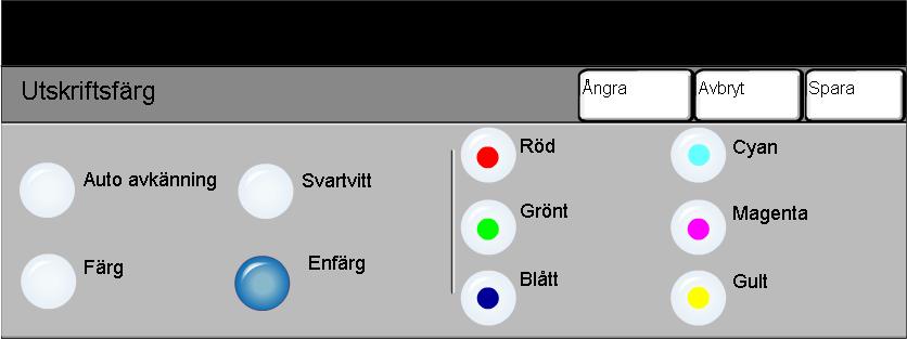 Utskriftsfärg När du trycker på Mer... på fliken Färgalternativ, kommer du till skärmen Utskriftsfärg. Använd alternativet Utskriftsfärg för att välja önskade färginställningar för utskrifterna.