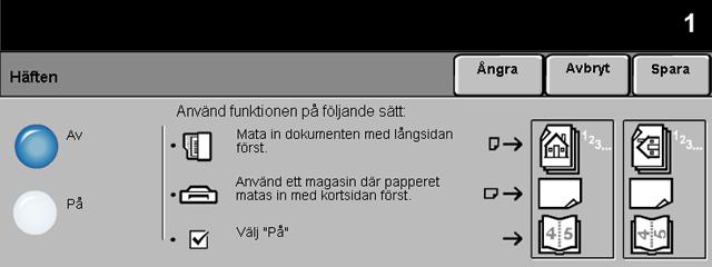 Kopiering Häften Använd denna funktion för att skapa flersidiga häften från en sekventiell bunt med antingen enkelsidiga eller dubbelsidiga original.