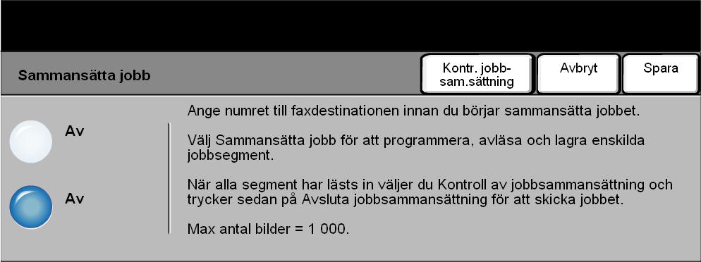 Fax Sammansätta jobb Använd den här funktionen för att faxa ett jobb där du måste göra olika inställningar för olika sidgrupper.