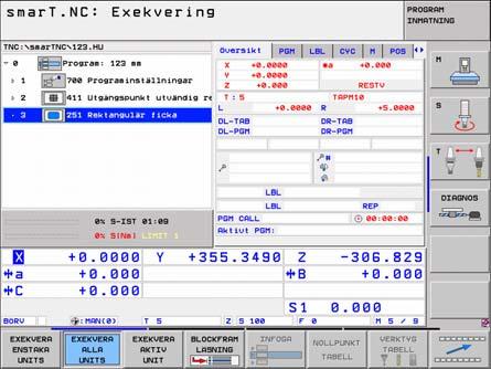 Exekvera UNIT-program Testa UNIT-program grafiskt och exekvera Du kan exekvera UNIT-program (*.HU) i driftarten smart.nc eller i de traditionella programkörningsdriftarterna Enkelblock resp.