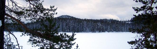 Fullsjön är etableringen huvudsakligen skymd av det kuperade landskapet och skogsvegetationen.