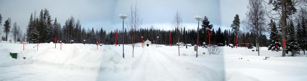 Bild 3 Kameraplacering 2: Visualisering från kyrkogården: panoramabild där hela etableringen syns i bilden. 6.