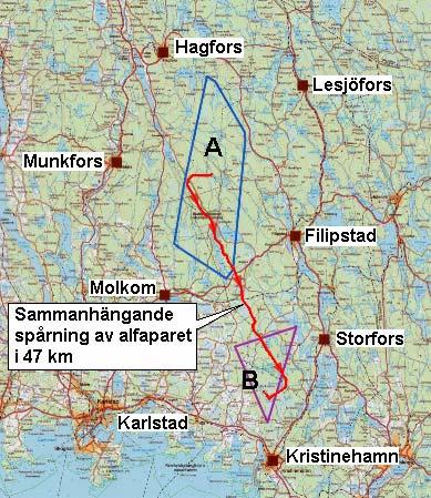Figur 24. Särskiljning av vargrevir. Exempel på långspårning från Filipstadsreviret, i sydöstra Värmlands län, vintern 2000/01.