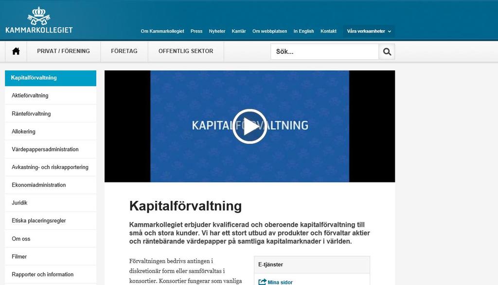 Steg 1: Installera rotcertifikat 1 1. Gå till ansökningssidan via en webbläsare. a. Ange adressen till Kammarkollegiets hemsida, http://www.kammarkollegiet.se/ b.