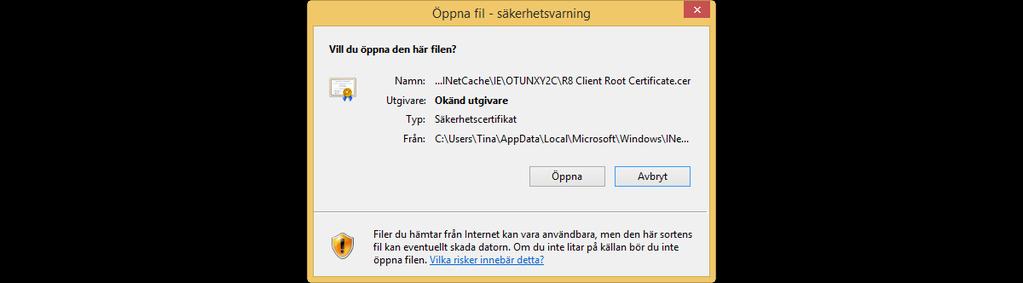 5. Om du får upp en säkerhetsvarning, bekräfta att du vill öppna filen: Figure 6 Säkerhetsvarning 6.