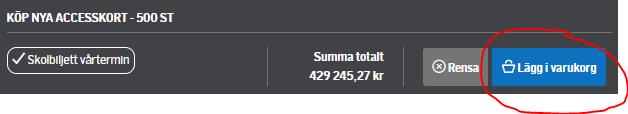 5(17) 9. I den mörkgrå rutan längre ned visas en sammanfattning av de val du gjort. Kontrollera att antalet kort är rätt, och att du valt rätt biljett. 10.