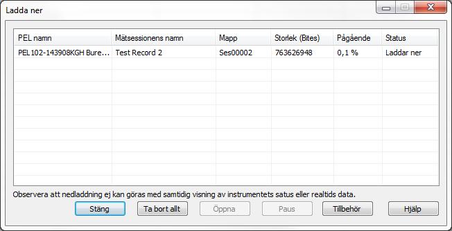 4.5. LADDA ER ISPELADE DATA Inspelade mätningar lagrade i instrumentet överförs till en databas i PC n med nedladdningskommandot. Att ladda ner en inspelning:.