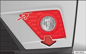 Nödfall Kontrollera att den nya glödlampan fungerar. Blinkers och varselljus 1) Bild 112 I motorrummet: blinkersglödlampa 1 och varselljusglödlampa 2. Öppna motorhuven.