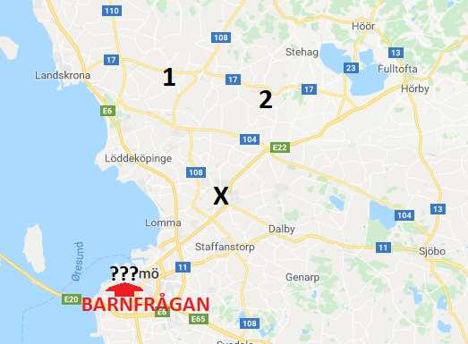 BARN: Skånes största stad heter???mö. Se på kartan.