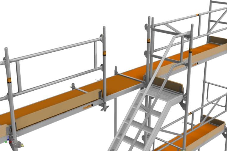 Montera därefter utvändigt trappräcke, sparklister och ändstopp i både ställning och trappa enligt bilder. En vridkoppling monteras i varje ram förutom i botten där monteras 2 per ram.