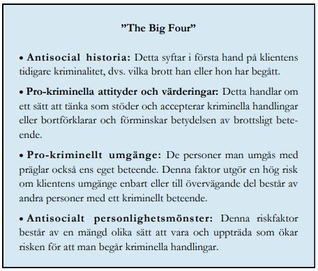 Figur 1. De starkaste riskfaktorerna för att utveckla en kriminell livsstil. Kriminalvården (2014), s 8.