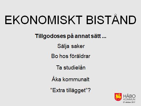Sälja saker Om behovet av ekonomiskt bistånd bedöms överstiga tre sammanhängande månader eller om det finns andra särskilda skäl, bör även möjligheten att realisera andra tillgångar(än exv