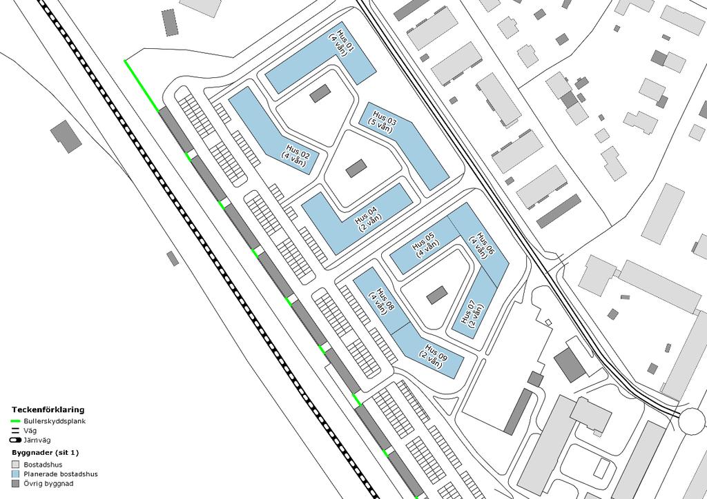 3.4 Situationsplaner 3.4.1 Situation 1 och 2 (grundmodell) Figur 3.1: Situationsplan 1 och 2, grundmodell med och utan Hus 07 3.4.2 Situation 3 och 4 (alternativt antal våningsplan) Figur 3.