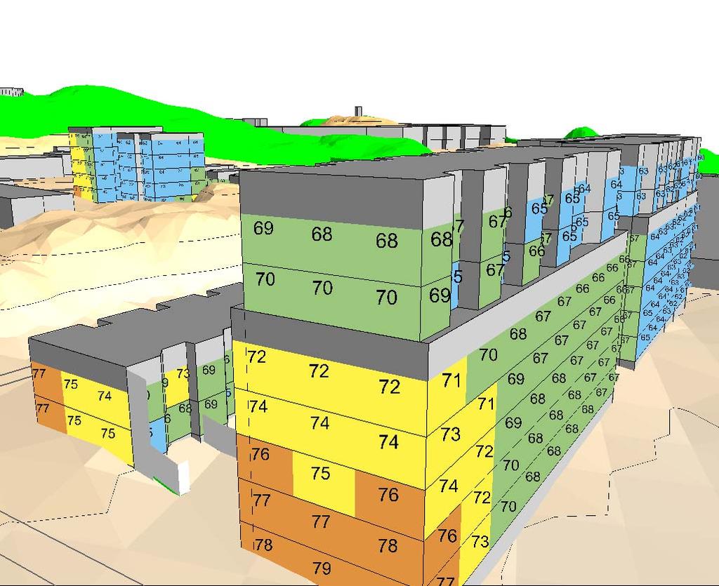 Elevation in m Elevation in m Elevation in m Elevation in m Vy 1 Vy 2 Vy 3 Vy 4 Aktuellt riktvärde Riktvärde 70 dba maximal