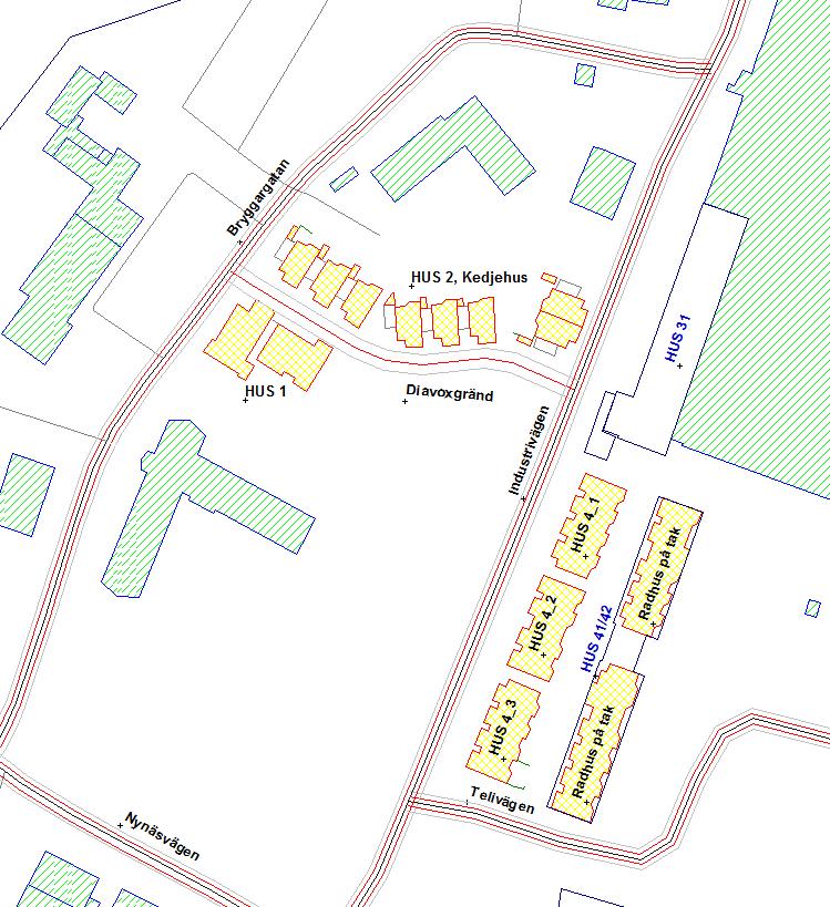 2016-06-23, sid 5 (13) HUS 1, planerat flerbostadshus i 5 plan. HUS 2, planerat kedjehus i 2 plan. HUS 4, planerade radhus i 2 plan.