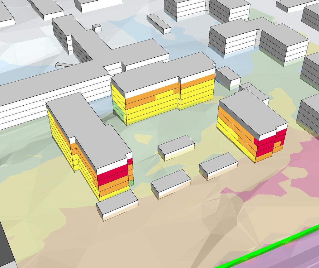 Bilaga 3:3 Med 3,5 meter hög skärm 4 meter innanför tomtgräns, vy från sydväst Beräkning nr:2103