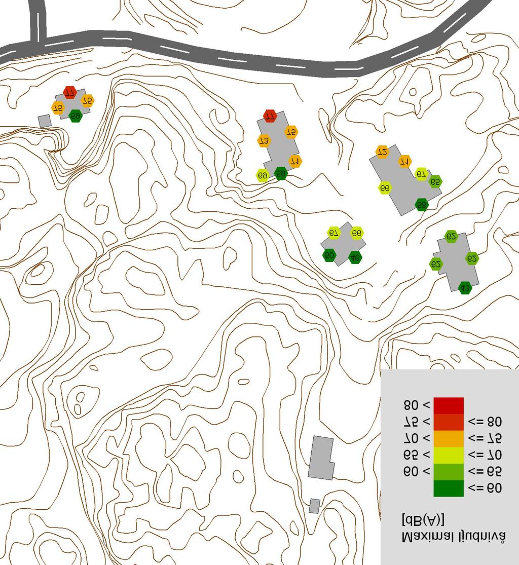 9 (12) Befintliga hus vid Backavägen De befintliga husen vid Backavägen beräknas idag ha ekvivalenta ljudnivåer under 50 dba.