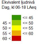 bostäder, med justering att värdena motsvarar ekvivalent nivå dagtid, d.v.s. 50 db(a) Ldag.