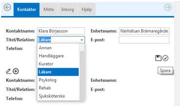 Fyll i Kontakter. Klicka på 4. Fyll i ansvarig läkare med tillgängligt telefonnummer/fax samt fast vårdkontakt.