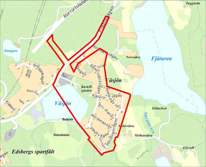 Sidan 6 av 16 Plandata Planområdet omfattar Södersätra, delar av Norrsätra och Kastellgården, samt Frestavägen och Snuggabäcken. Se nedanstående karta.