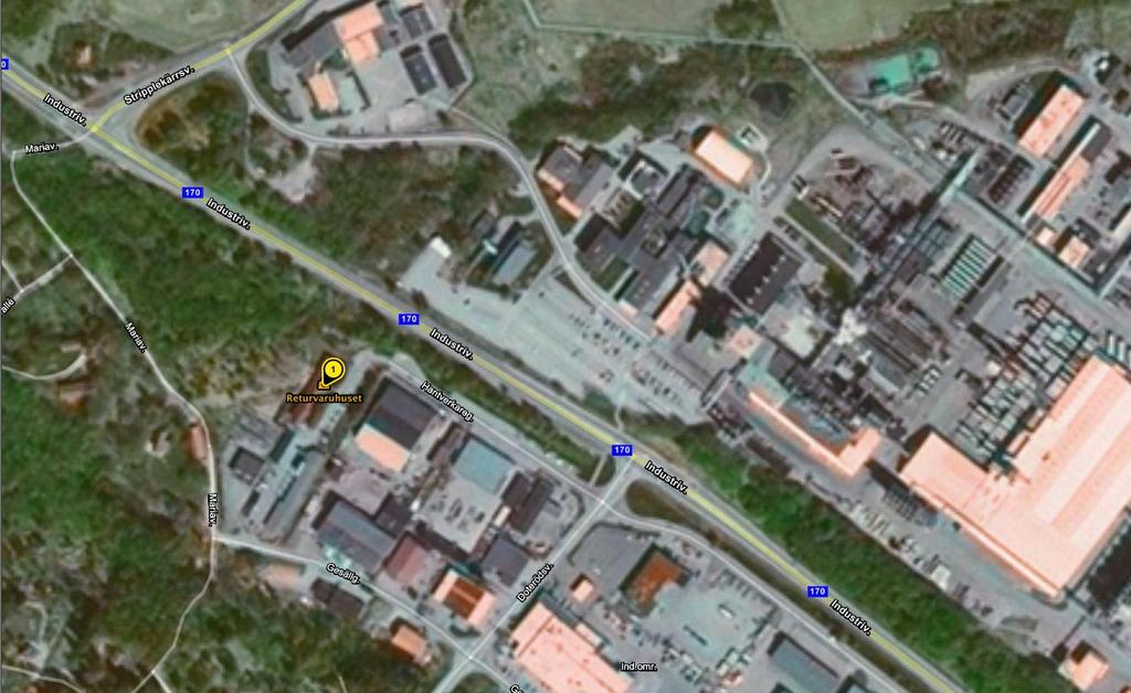 Bild 3: Verksamhetens placering relativt farligt godsled och industri.