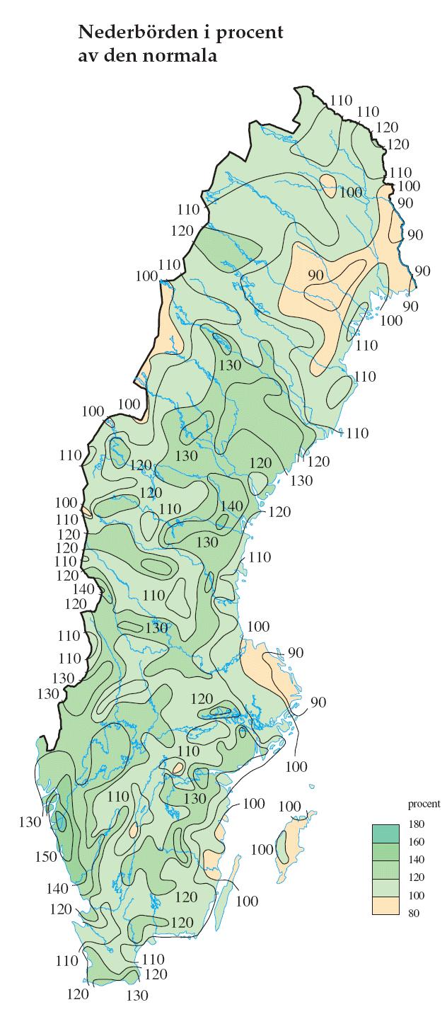 Temperatur, nederbörd och vattenflöde År blev liksom föregående år rekordvarmt med framför allt en ovanligt varm höst.