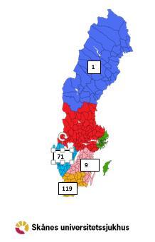 Fördelning av patienter vid SUS (remitterande sjukvårdsregioner): Majoriteten av