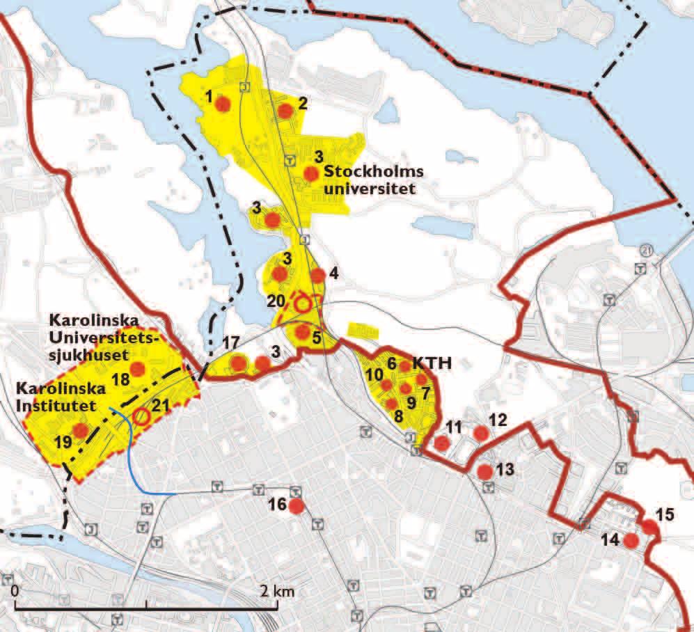 Förutsättningar Den fördjupade översiktsplanen anger följande vägledning för markanvändning och utveckling av Vetenskapsstaden: Vetenskapsstaden ingår i Nationalstadsparken som en mer bebyggd och