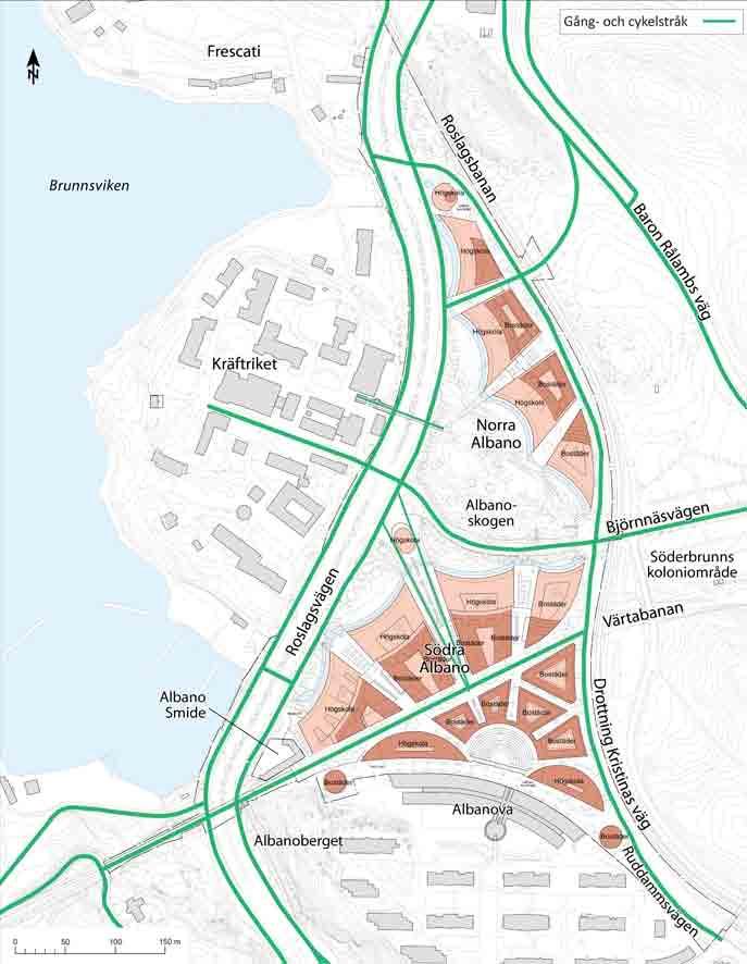 Planförslag 4.3 Trafik Resbehov Uppskattat resbehov till och från det framtida Albano framgår av tabell 4.3.1. Tabell 4.3.1 Antagen färdmedelsfördelning för personer med Albano som målpunkt.