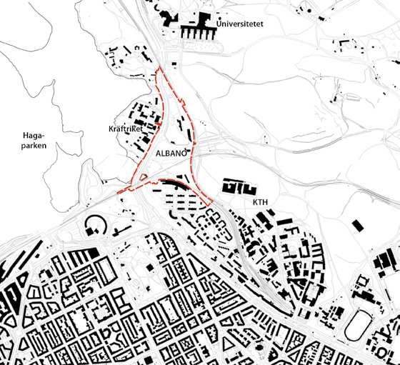 Landskapsrummet i södra Albano avgränsas av Roslagsbanan i öster och Roslagsvägen i väster. I norr och söder avgränsas det av höjderna Albanoskogen och Albanoberget (Roslagstullsberget).