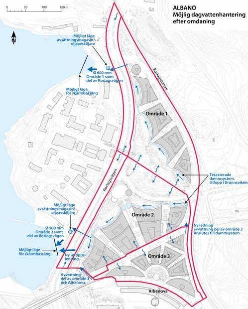 Inga kända speciellt anordnade anläggningar för rening eller fördröjning av dagvatten inns i planområdet.