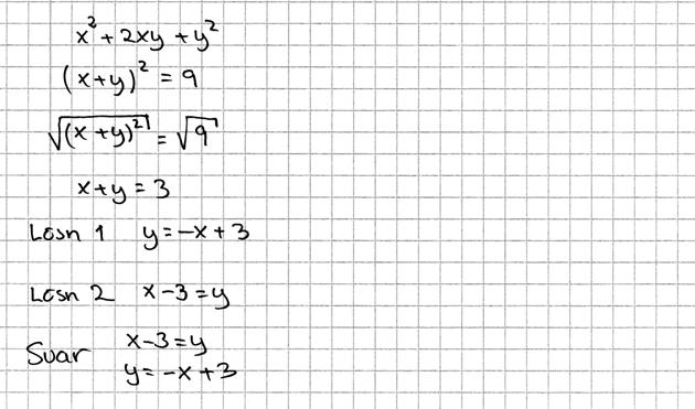 Elevlösning 2 (1 C PL ) Kommentar: Lösningen visar en korrekt behandling av kvadreringsregeln.