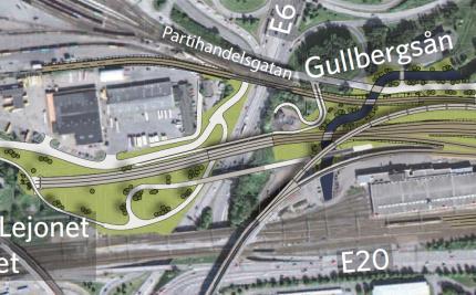 Tillfartsvägen skulle börja på Gullbergsvassgatan under Partihandelsgatans bro.