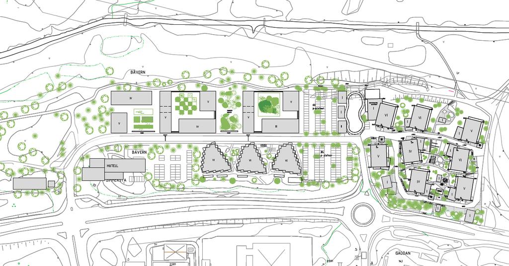 4 (5) Förslag till situationsplan över den nya bebyggelsen Samhällsbyggnadsförvaltningen kommer i det fortsatta planarbetet att vidare studera bebyggelsens höjd och placering med hänsyn till