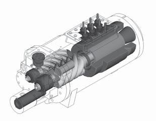 Driftprinciper Kompressormotor En tvåpolig, lufttät induktionsmotor (3600 varv/min vid 60 Hz, 3000 varv/min vid 50 Hz) driver kompressorns rotorer direkt.