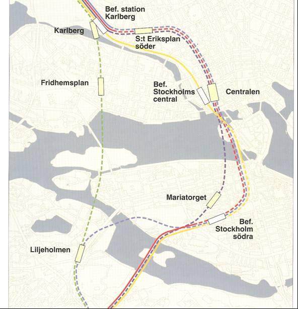 1992 Spårlösningar i Stockholm Banverket Denna utredning syftar till att jämföra flera olika alternativ ur teknisk och ekonomisk synpunkt.