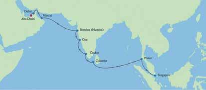 Kryssning från Abu Dhabi till Singapore via Oman, Indien & Sri Lanka PRELIMINÄRA FLYGTIDER DAG FLYG TIDER FLYGTID 3 jan Stockholm - Dubai 5.05-00.30+1 6h 25 22 jan Singapore - Dubai 01.20-04.