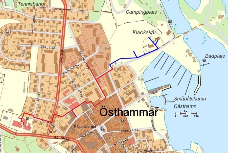 Begränsningarna (blå färg) för Gammelbyn och Östhammar är registrerade som fornlämningar. I nordväst finns Börstil 135:1, ett undersökt och borttaget gravfält.
