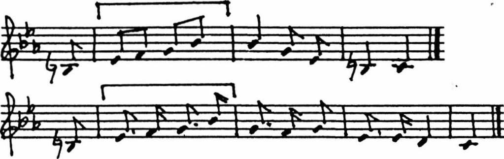 202 Margareta Jersild Det vore rimligt förmoda att bruket av vissa taktmotiv influerades av omgivande takter eller relaterade till positionen i melodin. Penultimatakten skulle t.ex.