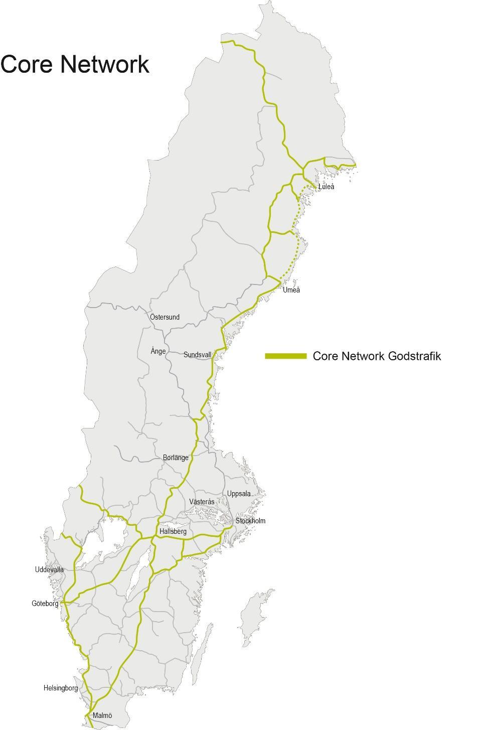 Freight ERTMS införande i Sverige Passenger Idag infört på Ådals- Botniaoch Haparandabanan Stomnätet (Core) ska ha ERTMS infört till 2030 (EUbeslut).